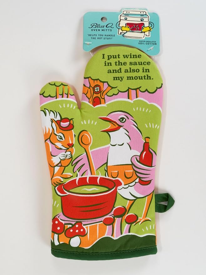Blue Q Oven Mitts - Cute Kitchen Accessories & Kitchen Gifts - Wine Sauce | Cute Oven Mitts with unique artwork, Super-Insulatted Quilting, Easy care maintenance, Kitchen gifts for women and home cooks