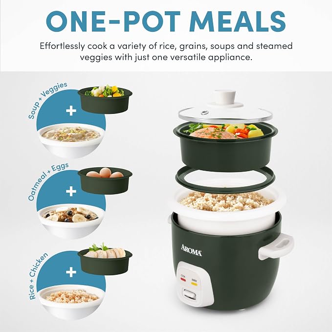 AROMA® CoreCoat Rice Cooker with Pop-Up Food Steaming Basket (4 Cups Cooked, 2 Cups Uncooked)