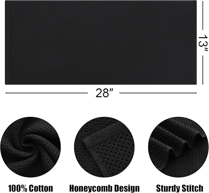 Kitinjoy 100% Cotton Waffle 6-Pack Kitchen Towels, 13" x 28", Black | Super Soft, Ultra-Absorbent, Fast Drying, lightweight, Quick Drying Kitchen Hand Towels