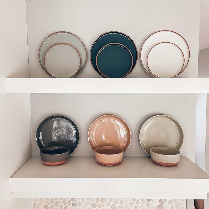 Mora Ceramic Flat Pasta Bowl Set of 4-35oz, Microwave Safe Plate with High Edge for Kitchen and Eating, Large Wide Bowls/Plates for Serving Dinner, Salad, etc- Neutrals