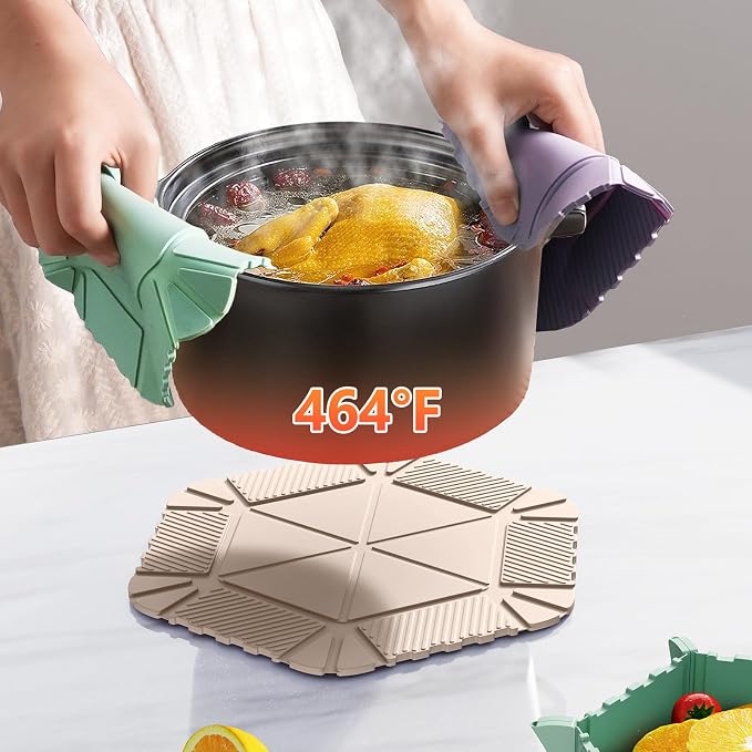 Magnetic Silicone Trivet Mat - Heat Resistant Hot Pad for Hot Dishes, Pots & Pans, Non-Slip Table & Countertop Protector (Beige, Hexagon)