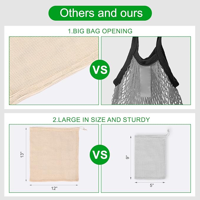 Reusable Bags Produce Bags Reusable Washable - Vegetable Bags, Grocery Bags, Cotton Mesh Bags for Farmers Market, Beach, and Refrigerator Storage Vegetables (12)