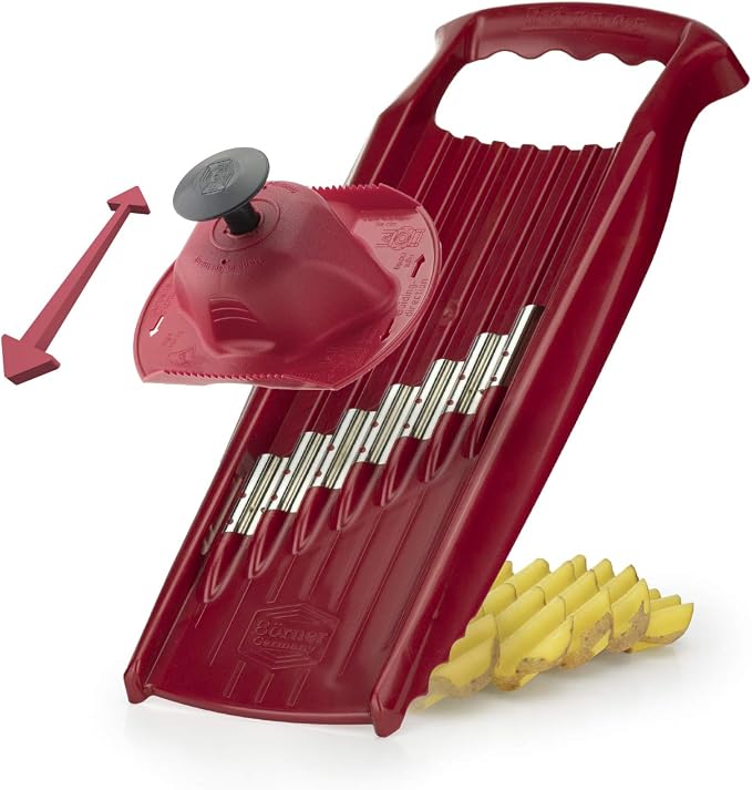 Börner Onda Waffle XXL PowerLine Vegetable Slicer (Red) • Wave Slicer for Vegetables • Wave/Waffle Cutter • Vegetable Cutter for Grilled Potatoes