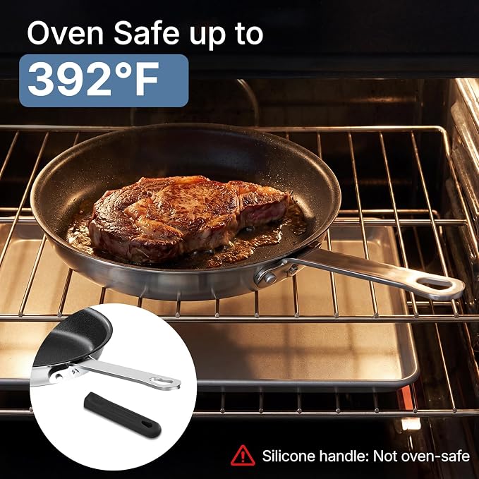 DUMOS 8 Inch Nonstick Frying Pan, Heavy-Gauge Aluminum Skillet with Ceramic Nonstick Coating, Stainless Steel Base & Handle, Omelet Pan for Induction, Electric, Gas, PFAS Free, Oven Safe, Black Handle
