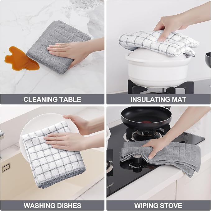 Homaxy Large Premium Cotton Kitchen Towels 16"x 28", 4 Pack, Light Grey | Natural Ring Spun 390 GSM Dish Towels, Super Absorbent Terry Kitchen Hand Towels, Soft Tea Towels with Hanging Loop