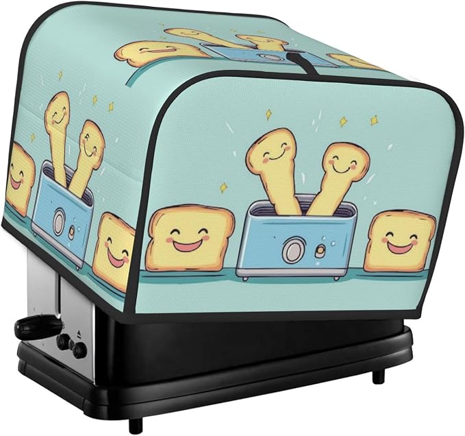Toaster Cover 4 Slice with Cartoon Toast Pattern Dustproof Bread Maker Cover Fingerprint Bakeware Protection Wide Slot Toaster Bag Reusable Kitchen Small Appliance Cover