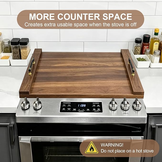 Noodle Board Stove Cover w/Handles, for Gas & Electric Stoves | Expands counter space, multi-use sink cover & tray, farmhouse decor, anti-crack build, for home kitchens & RVs