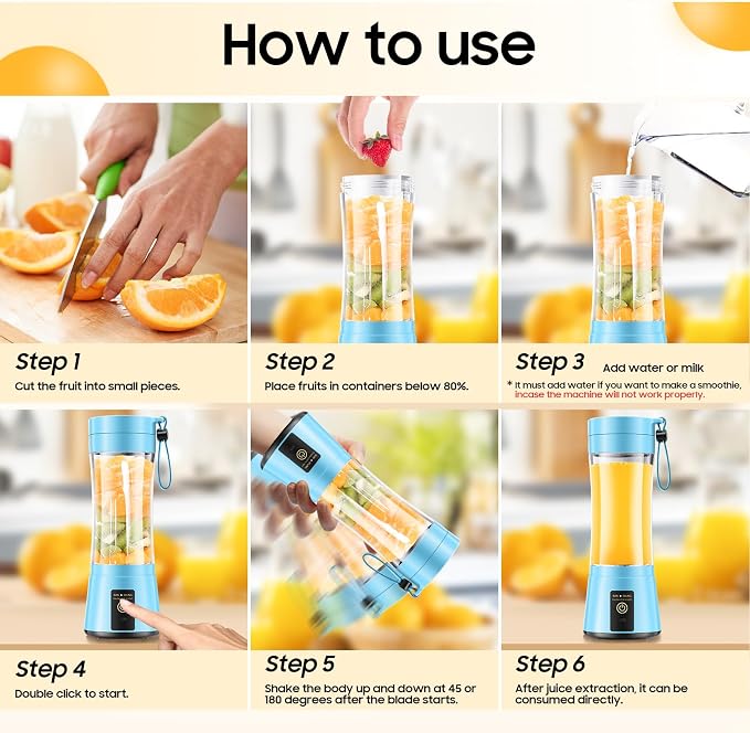 Personal Small Portable Mini Blender - 380ml Smoothie Blender | Portable Blender with Lightweight Juice Cup, Quick Blend, Easy Clean, BPA-Free, Ideal for Fresh Juice for Gym/Travel/Office