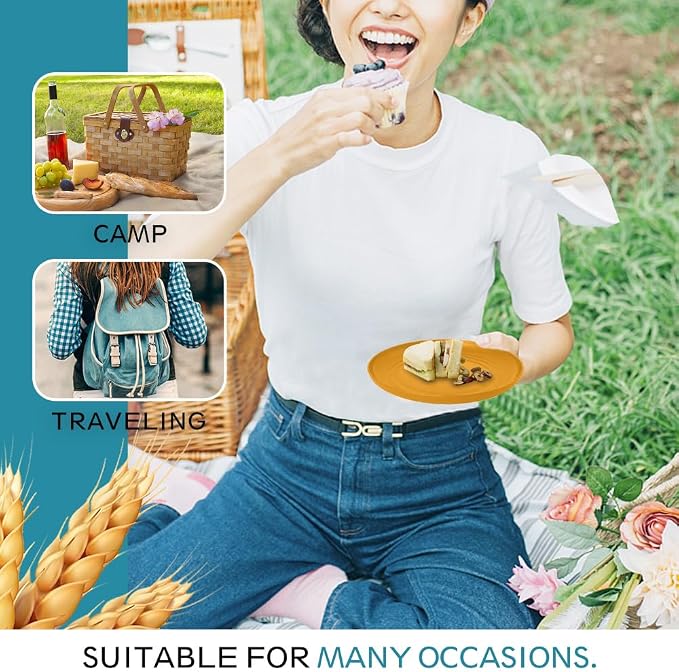 Teivio 88-piece with Flatware Plates and Bowls Sets, Dishes Set for 8 | Fall Multicolor Plastic Wheat Straw Dinnerware Sets,Unbreakable Plate set,13.5oz Cups, Dishwasher,Outdoor Kitchen RV Camping