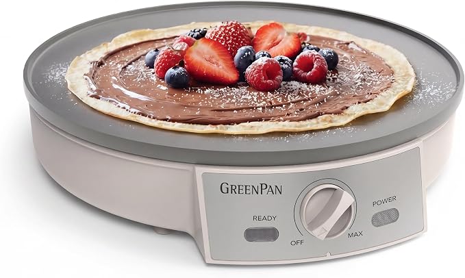 GreenPan Advanced 12" Crepe Maker, Healthy Ceramic Nonstick PFAS-Free Coating, Adjustable Temperature Control, 400°F Heating, Batter Spreader & Crepe Turner Included, Clay