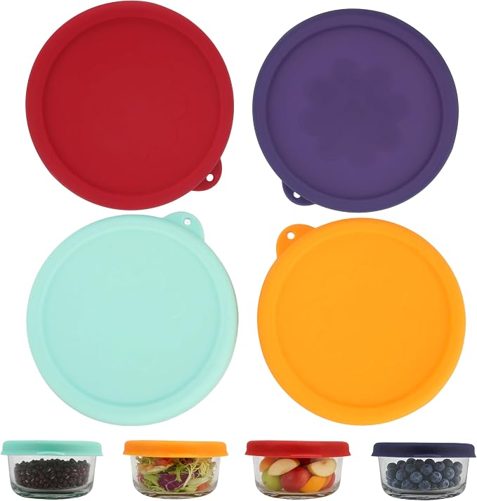 1 Cup Round Silicone Storage Cover Lids Replacement for Anchor Hocking Glass Bowls (Container not Included) 4 Pack