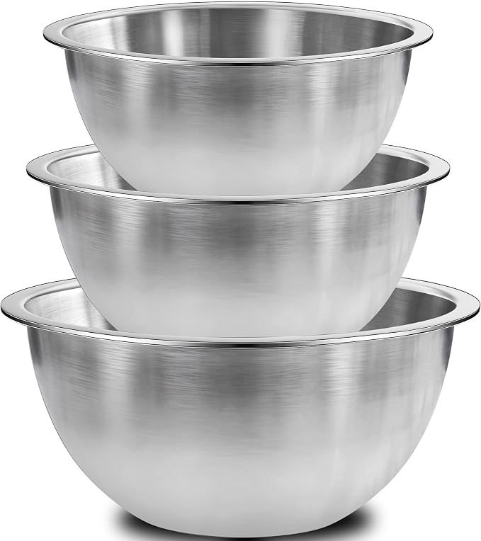 DUTZUN Stainless Steel Bowls, Metal Mixing Bowl Set of 3 | Stainless Steel Bowls Set for Kitchen, Salad, Prep, Serving, Food Storage & Cooking