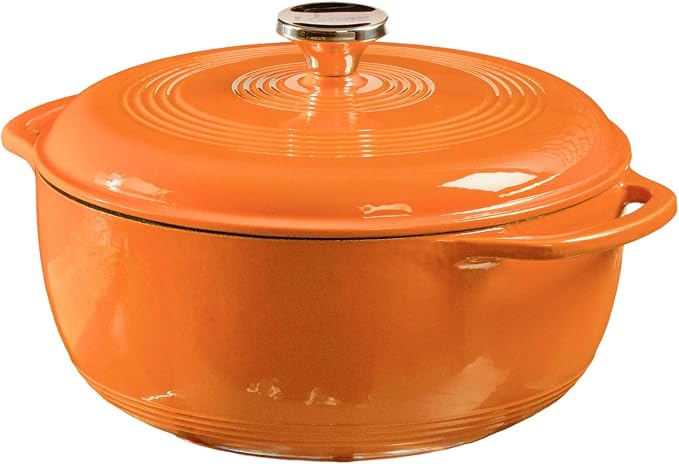 Lodge Essential Enamel Cast Iron Dutch Oven 6 Quarts - Perfect for Bread Baking, Braising, Marinating & Slow Cooking, Features Moisture-Sealing Lid & Dual Handles, Kitchen Essentials, Pumpkin
