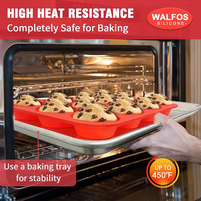 Walfos Silicone Muffin Pan - Cupcake Pans Set of 3, Including 24 Cups Mini Muffin Pans, 12 Cups Regular & 6 Cups Jumbo Muffin Pan, Release Easily - BPA Free & Dishwasher Safe