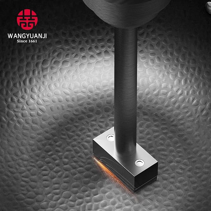 WANGYUANJI Carbon Steel Wok with Lid, 13.4" Hand Hammered Stir Fry Pan with Detachable Wooden Handle, Flat Bottom Wok Pan for Electric, Induction & Gas Stoves, No Coating (Black)