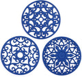 ME.FAN Trivets for Dishes/Pots/Pans, 3 Pcs Silicone Mats, Flexible/Durable/Non Slip Hot Pads to Protect Table and Counter Top (Deep Blue)