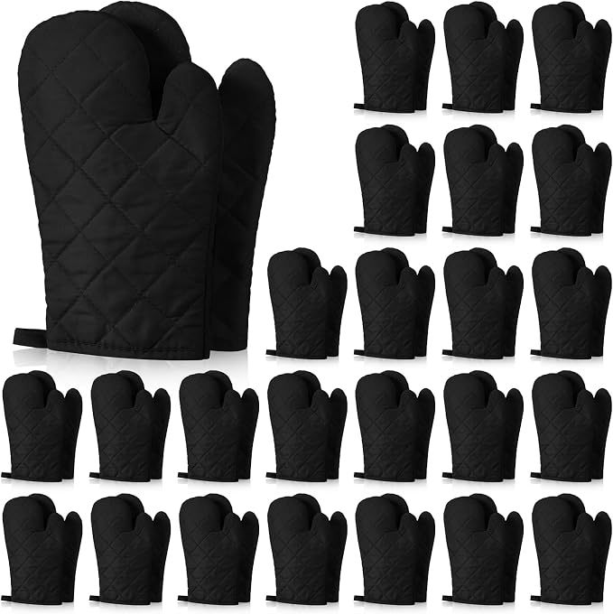 Geyoga 12 Pairs Oven Mitts Heat Resistant Kitchen Long Oven Gloves Mitts Thick Cotton Winter Quilted Baking Flexible Glove Bulk for Cooking BBQ Picnic Kitchen Grilling 10.6 Inch(Black)