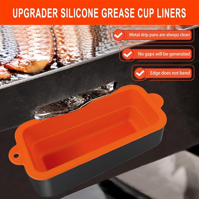 ARTSHU 2 Pack Silicone Grease Cup Liners for Blackstone 36 28 22 17 Inch Griddle, Reusable Drip Pan Liners, Grease Catcher for Blackstone Grill Accessories