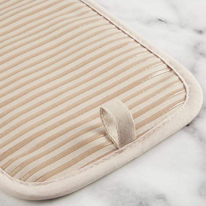 KITCHENAID Quilted Cotton Terry Cloth Oven Mitt, Pot Holder, Kitchen Towel 4-Pack Set, Heat Resistant, Silicone Grip, 16"x26", 7"x13" & 7"x10", Milkshake Tan