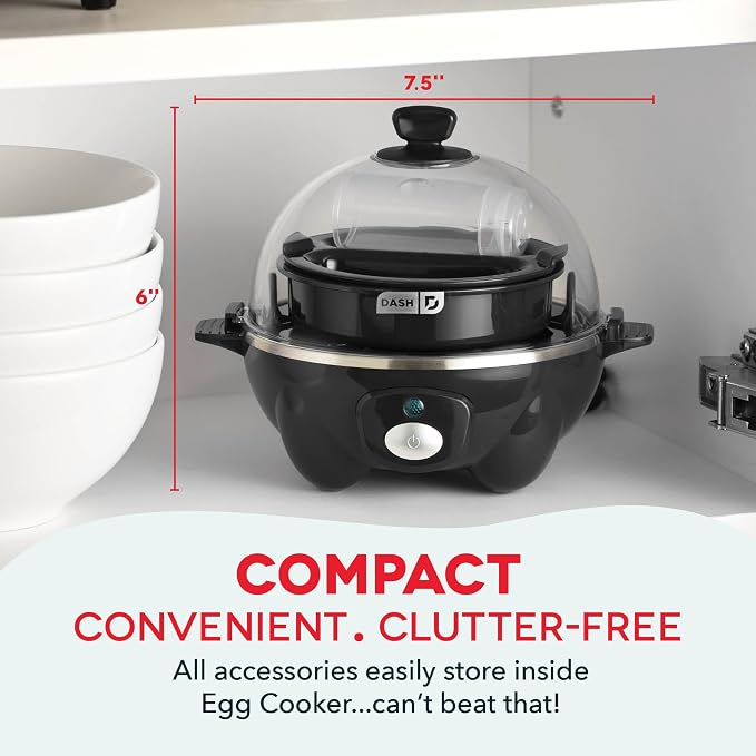 Dash Rapid Egg Cooker, 7 Hard Boiled Eggs, Black | Electric Egg Poacher, Boiler, Steamer & Omelette Maker Machine, Soft or Poached Eggs for Breakfast, Auto Shut-Off, BPA-Free