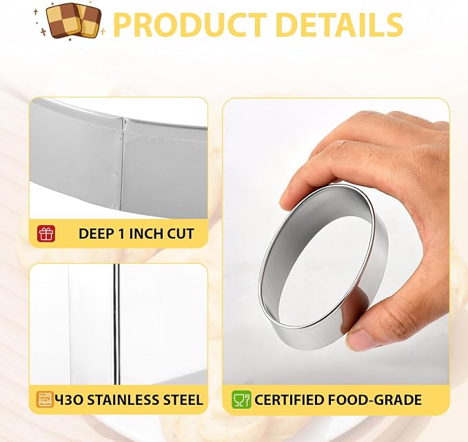 6 PCS Oval Cookie Cutter Set - Cookie Cutters (1.5-4 Inch), Stainless Steel Set for Baking, Cookies, Biscuits & DIY - Durable Oval Plaque Cutters for Holiday & Daily Use