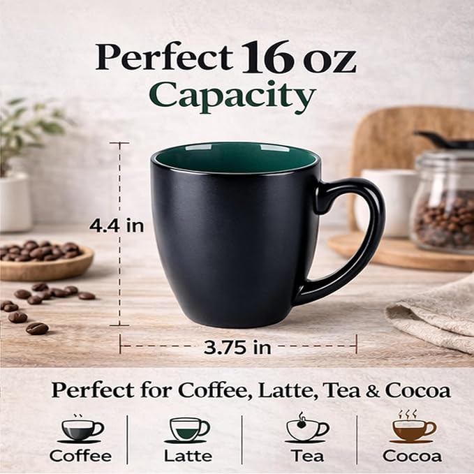 GBhome 16 oz Coffee Mugs Set of 6, Ceramic Coffee Cups- Green