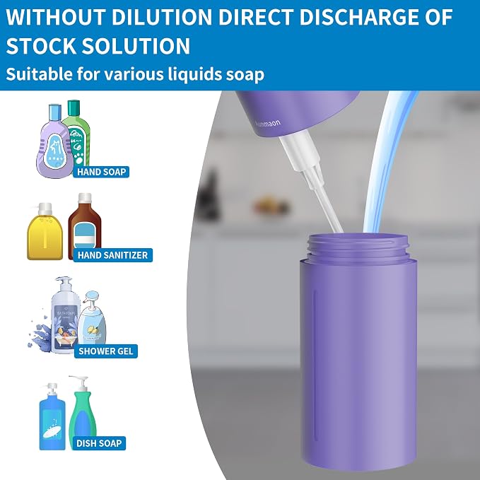 Automatic Soap Dispenser Touchless, Hands-Free, Multi Adjustable Volume, Long Battery Life, Compatible with Thick & Thin Dish/Hand Soap for Bathroom and Kitchen, Easy for Toddlers, Purple
