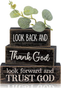 Lineshading 4 Pcs Christian Wooden Block Signs Farmhouse Centerpiece | Rustic Tiered Tray Decor with Bible Verse, Religious Home Signs for Tables, Faith-inspired Wood Blocks Gift