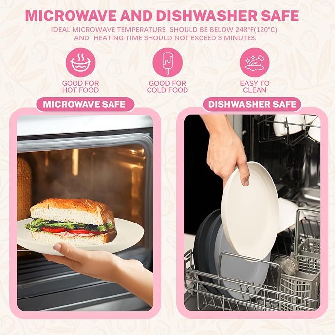 Premium Wheat Straw Dinner Plates, Reusable 8 PCS Unbreakable Plates 10 inch Plate Set, Alternative Plastic Plate Microwave and Dishwasher Safe Plates Set for Home - GreyStone