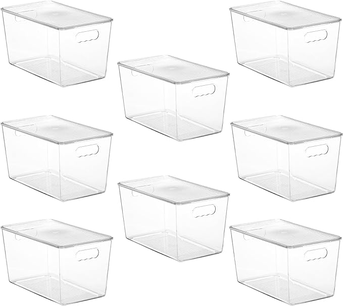 Vtopmart 8 Pack Clear Stackable Storage Bins with Lids, XLarge | BPA-free Plastic, Organize Vertically, For Pantry Kitchen Fridge Cabinet Closet Bathroom, Built to Last, Easy to Move
