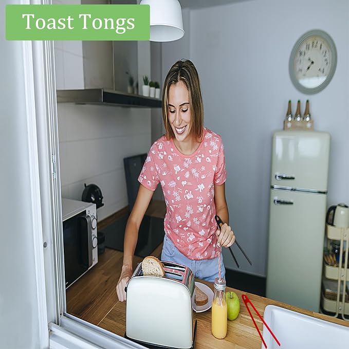 3PCS Silicone Toast Tongs, Trivet Tongs for Cooking, 11.8Inch Silicone Kitchen Tong with Anti-slip Design, Long BBQ Grilling Tong for Toaster, Pan Fried Steak, Barbecue and Salad by Sunenlyst