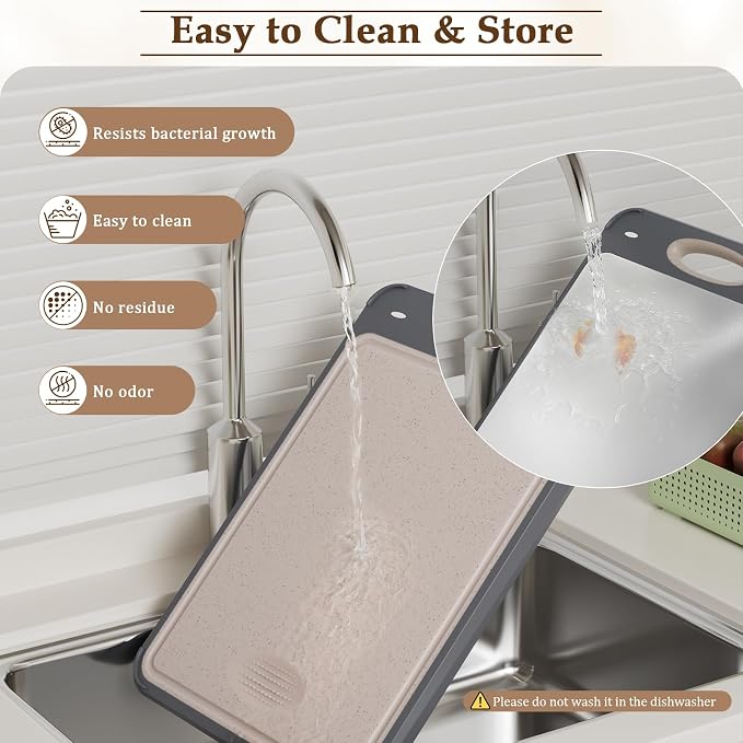 Stainless Steel Cutting Board for Kitchen, Non Toxic 2-in-1 Double Sided Design, 304 Food Grade Stainless Steel & Wheat Straw PP, Durable Chopping Board for Meat & Vegetables, 14×9.6 Inch
