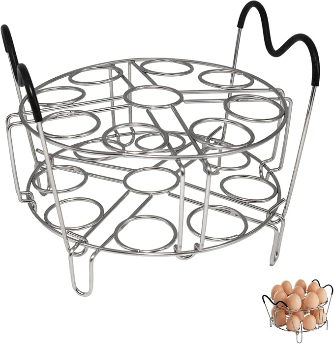 304 Stainless Steel Stackable Egg Steamer Rack Holds 18 Eggs | Double-layer Wire Steaming Rack & Skewers with Heat-Resistant Handles for 6qt/8qt Pressure Cooker Grilling