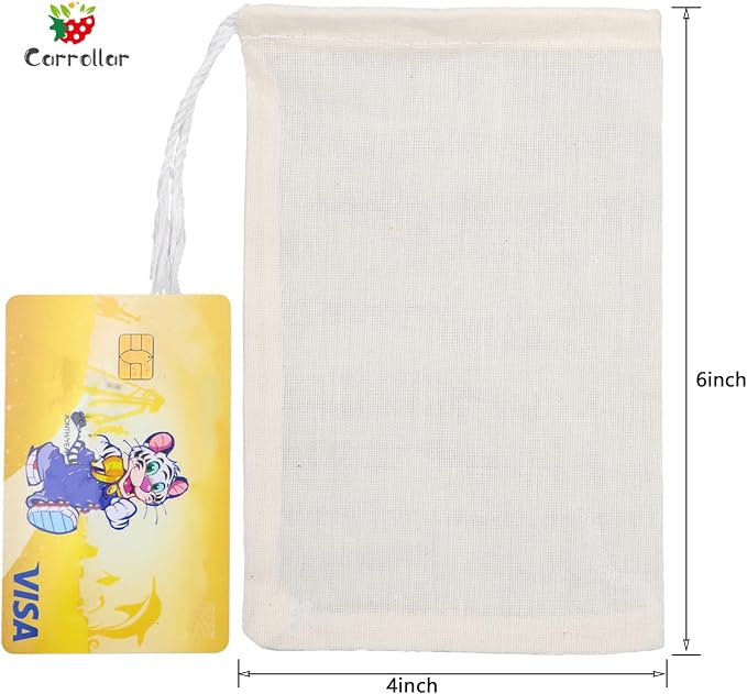 20Pcs Reusable Tea Filter Bags,Soup Bags,Bone Broth Brew Bags,Spice Bags,Muslin Strainer Bags,Natural Unbleached Cotton Cheesecloth Bags for Cold Brew Coffee(4x6inch)