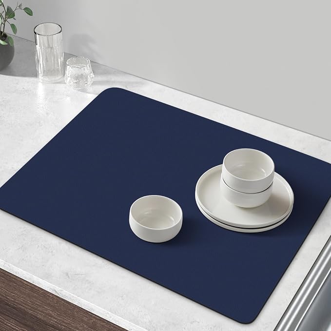 Coffee Mat Super Absorbent Dish Drying Mat Coffee Bar Mat 16"x 24", Blue | Match with Coffee Machine Accessories Large Drying Mats for Kitchen Counter