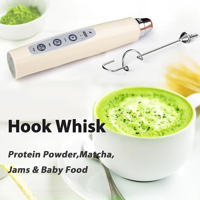 Milk Frother Wand Rechargeable Handheld Electric Whisk 3 Speed Adjustable | Coffee Frother Wand with 3 Stainless Whisks Electric Foam Maker Drink Mixer Blender for Latte Cappuccino Matcha Egg