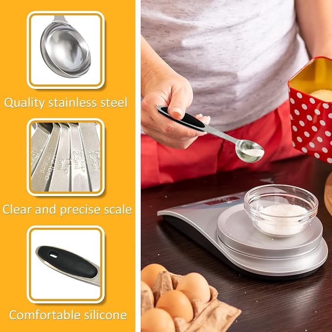1PCS 1/2Tbsp(7.5ml, 1/4oz) Measuring Spoon, Stainless Steel Measure Scoop | Accurate, BPA-Free, Dishwasher Safe, Silicone Grip, Engraved Marking, Kitchen Essential