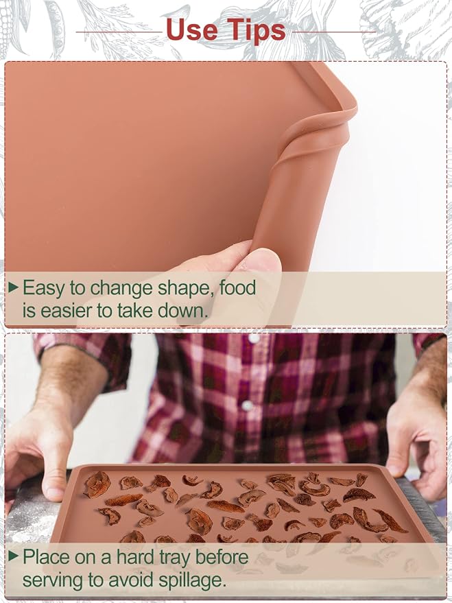 Aulock 4PCS Silicone Food Dehydrator Sheets with Edge, Non-stick Tray Liner | Compatible with Cosori 12" x 11" Trays , High Temperature Resistance & Reusable Square Dryer Mats