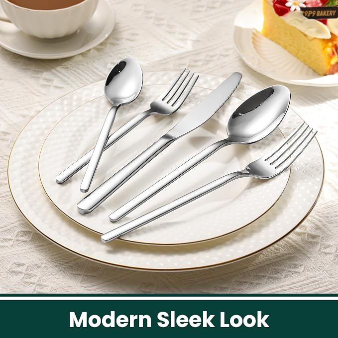 Hiware Premium 40-Piece Silverware Set for 8, Stainless Steel Flatware Cutlery Set with Forks, Knives, Spoons, Durable and Elegant Design Utensils Tableware - Heavy Duty, Dishwasher Safe