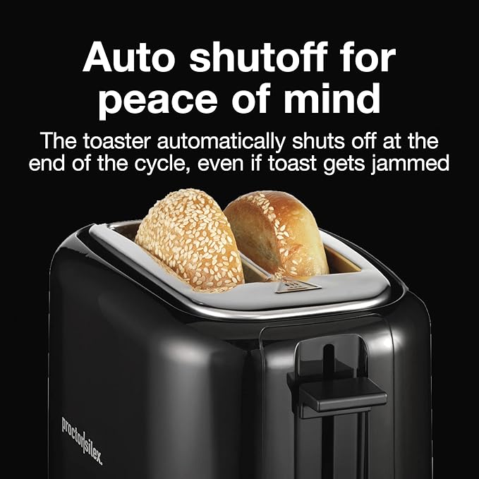 Proctor Silex 2-Slice Toaster With Extra Wide Slots for Bagels | Browning Control With 7 Shades | Auto Shutoff | Wide Slots For Thicker Bread | Toast Boost | Slide-Out Crumb Tray | Black