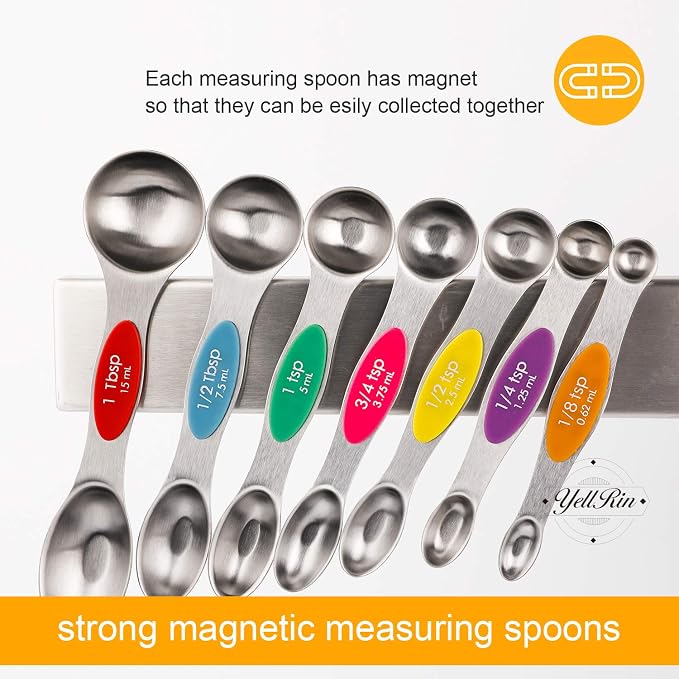 Magnetic Measuring Spoons Set Stainless Steel Dual Sided Measuring Spoons | Stackable Teaspoons Tablespoons for Measuring Dry and Liquid Ingredients