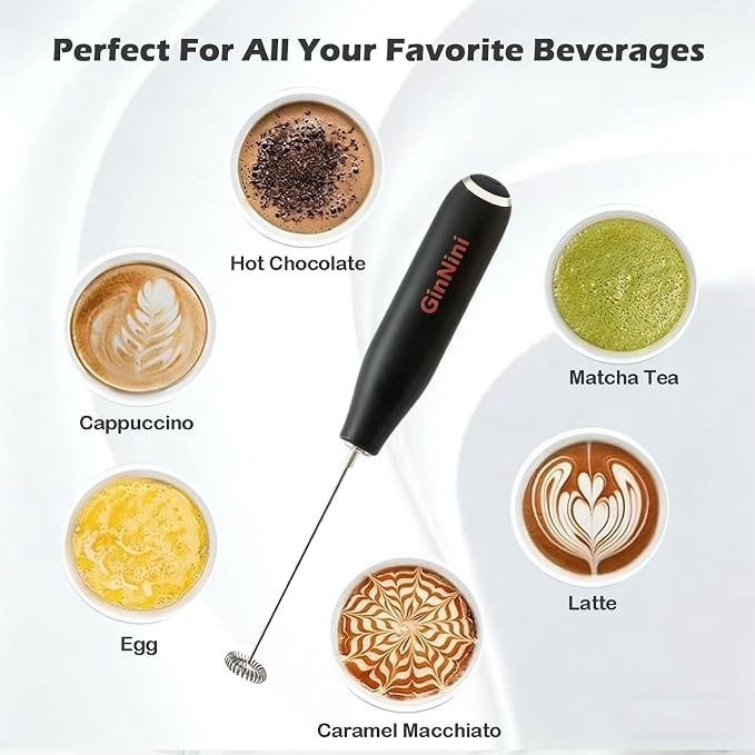 Handheld Milk Frother Dual Speed Splash-Free, with Stand & Drip Tray | Foam Maker, Auto Shut Off, Stainless Steel Whisk for Coffee, Latte, Cappuccino, Matcha