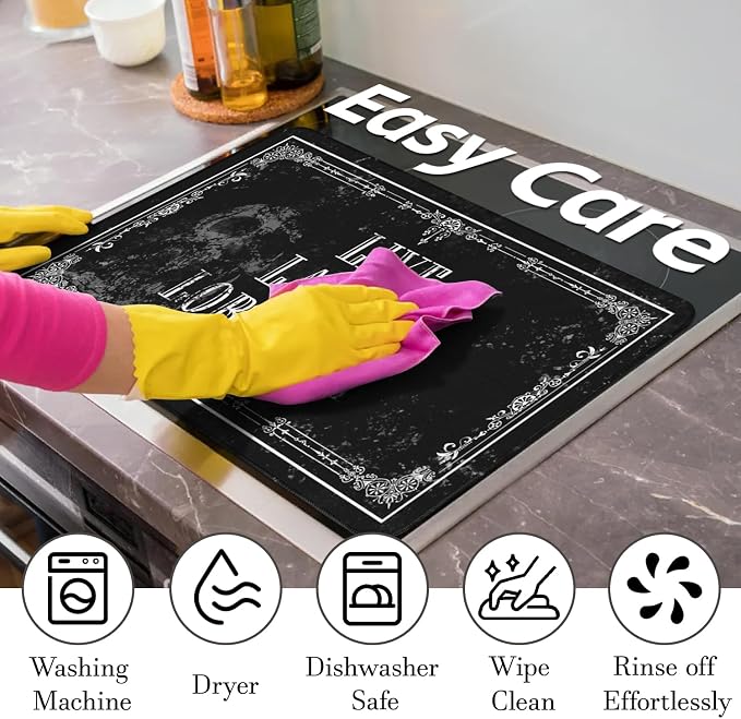 Goth Stove Top Cover for Electric Stoves,Black Skull Witchy Live Laugh Lobotomy Gothic Glass Stove Top Cover,Heat Resistant Cooktop Protector Mat,Non-Slip Washable Dish Drying Mat 28"x20"