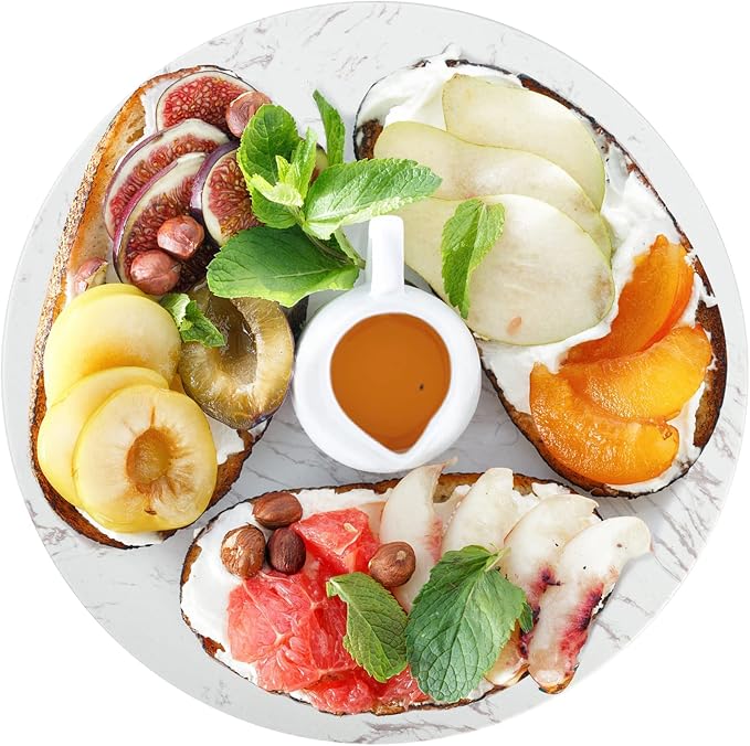 Marble Lazy Susan, Natural Marble Round Tray Turntable Cake Stand, 12" Lazy Susan Cheese Board with Silent Rotating for Serving, Table Display, Cupcake, White, Revolving Cake Leveler Spinner