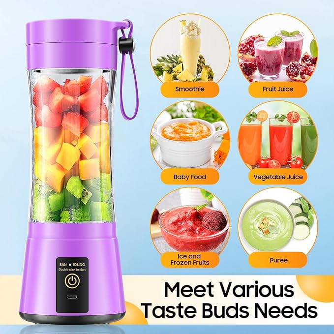 Personal Size Portable Blender Make Smoothies - Mini Blender 12oz Juice Cup | Powerful Blending with 6 Stainless Steel Blades, BAP-Free, Lightweight, Easy Clean,Suit in Travel/Office/Gym/Picnic/ Sports
