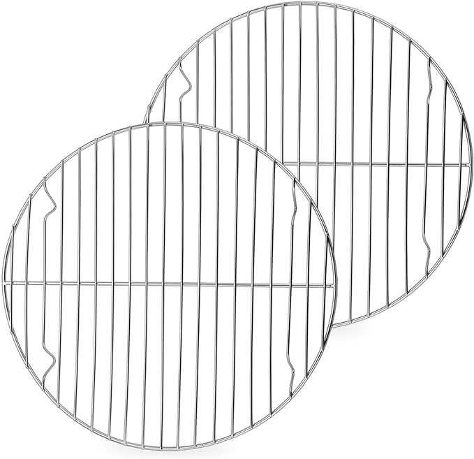 P&P CHEF 10.5 Inch Cooking Rack Round for Steaming Cooling, Silver, 2 Pack | Stainless Steel Round Wire Rack for Baking Grilling, Roasting, Fits Air Fryer, Steamer Pot, Oven & Dishwasher Safe