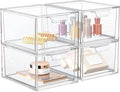 4 Pack Stackable Acrylic Makeup Organizer, Clear Storage Drawers | Clear Plastic Drawer Organizers with Handles for Vanity, Bathroom, Bedroom, Cosmetics, Jewelry and Home Storage