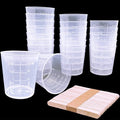 30 Pcs Plastic Graduated Cups, 60ml/2oz Clear Scale Cups | Transparent Experiment Measuring Cup with 50 Pcs Wooden Stirring Sticks for Epoxy, Resin, Stain, Mixing Paint