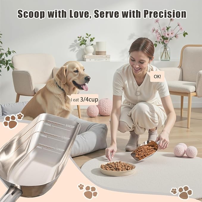 Matel pet dog cat food measuring scoop 1 cup,Food-grade 304 stainless steel material,Long handle and dishwasher-safe