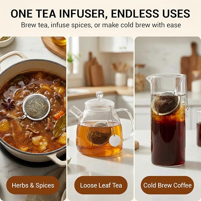 Tea Infuser for Loose Leaf Tea, 2 Pack Stainless Steel Tea Ball | 2 inch extra fine mesh tea strainer with 304 stainless steel, 2 heart charms, 2 round charms and tea scoop clip
